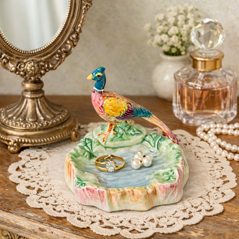 Vintage Beswick Pheasant Porcelain Trinket Dish for Jewelry, Rings or Earrings